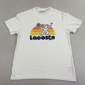 Lacoste‎ Mens T-Shirt White Graphic L Tennis Retro Streetwear Blokecore Summer